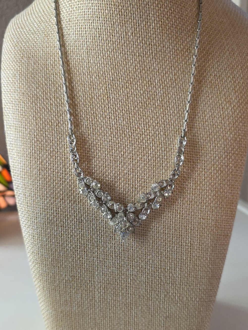 Vintage Rare Mid-Century "Jewels by Bogoff" Signed Rhinestone Chevron Necklace
